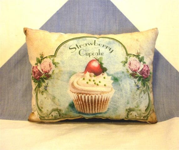 Strawberry Cupcake  Vintage Style  Cushion Pillow