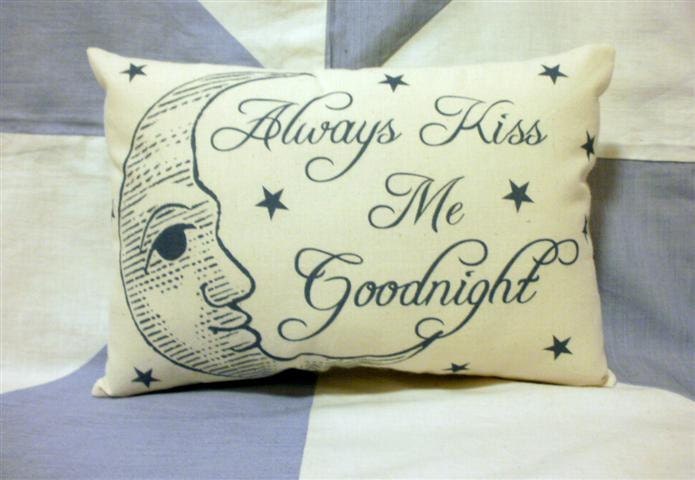 Always Kiss Me Goodnight Vintage Style Cushion Pillow Valentines Gift