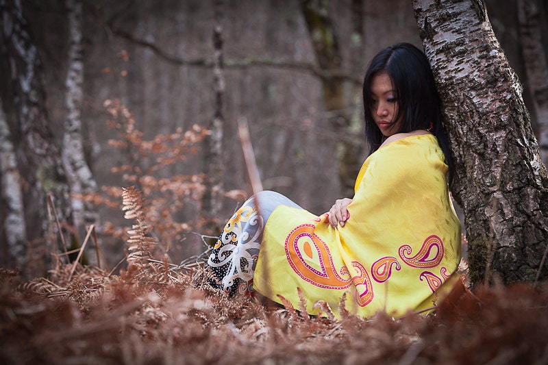 Silk Scarf Hand Painted in Yellow and Gold - Long Silk Scarf - Silk Shawl - Summer and Spring Batik Scarf - Stole - Wrap - Gift for Her