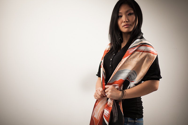 Hand Painted Silk Scarf in Earth Tones "Autumn Leaves" - Long Silk Scarf - Neutral Colors Silk Scarf - Muffler - Silk Sash - stole - shrug