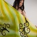 Beach Cover Up or Cotton Wrap Shawl in Tri Color Green with Tribal Tree Decorations - Hand Painted - Beach Sarong - Pareo - Green Wrap Dress