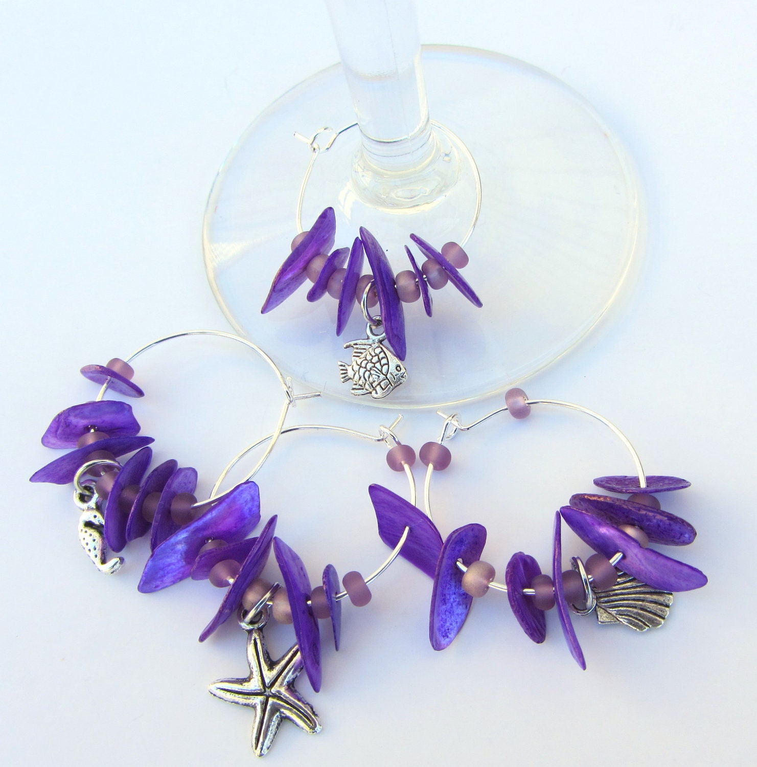 Coastal Decor Amethyst Wine Charms