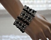 Bridal Cuff,Bridal Gothic Bracelet,Swarovski Crystal, Jet Black, Filigree Bracelet,Vintage Style,Antique Silver,Crystal Bracelet