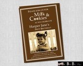 Milk & Cookies Birthday Party Invitation- Boy or Girl- Printable