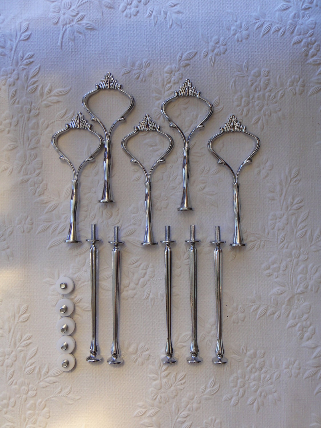 Cake Stand Handle 2 Tier " Heavy" Silver or Gold Crown Centre Fitting / Hardware Tidbit x 5 Sets