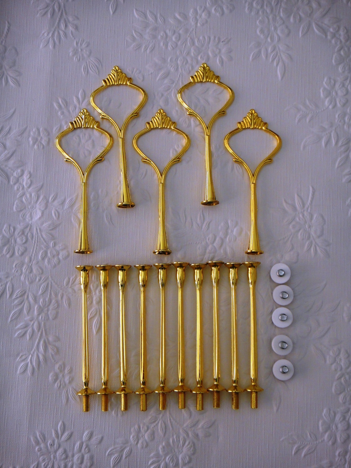 5 x Sets Cake Stand Handle 3 Tier Gold Crown Centre Fitting / Hardware / High Tea
