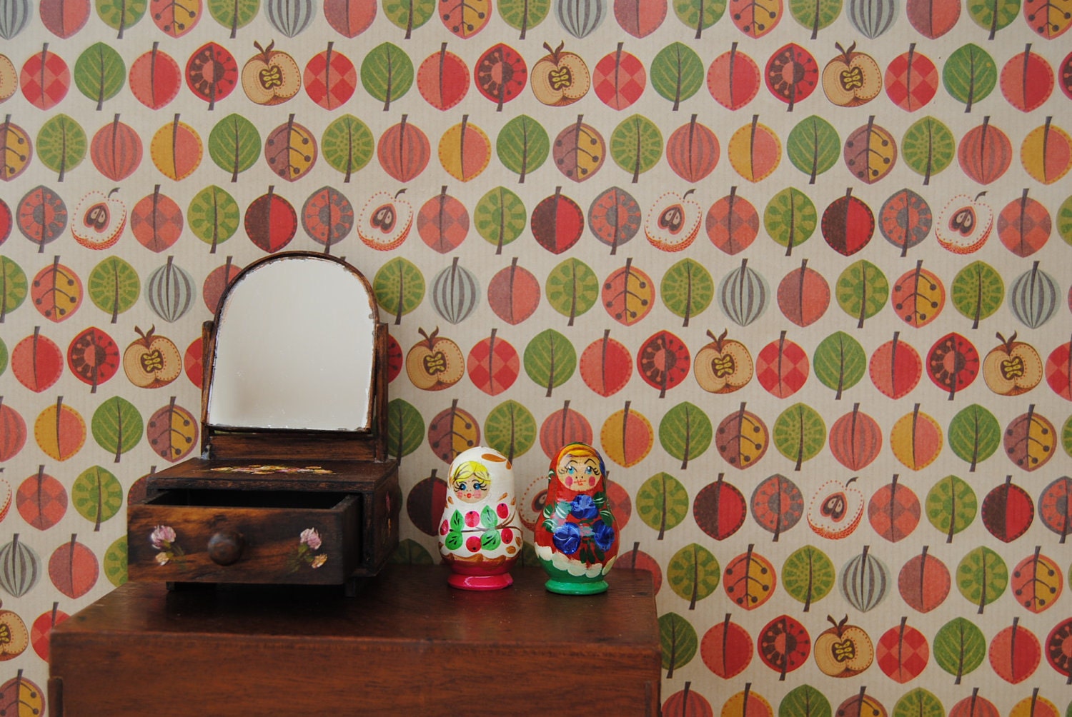 Vintage miniature - TOY  MIRROR DRESSER - handmade wooden vanity mirror
