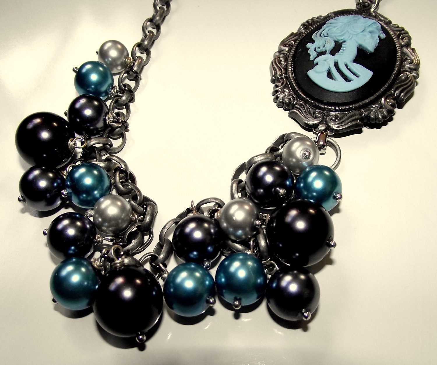 Blue and Black Skeleton Lady Necklace