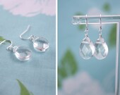 crystal clear briolette earrings - simple everyday jewelry - crystal dangle faceted glass - briolette teardrop earrings