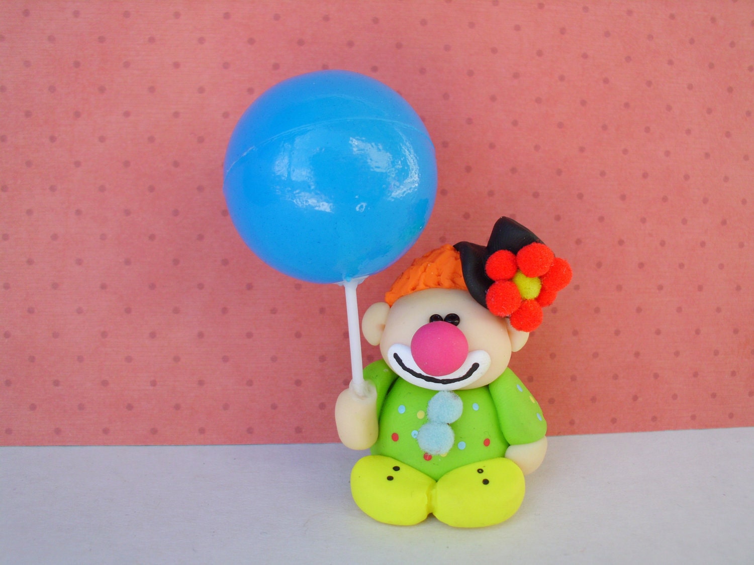 Miniature Clown Polymer Clay Circus Balloon Ooak Cute