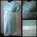 Maternity Labor and Delivery Hospital Gown -Aqua Geometric Print, Aqua Damask Trim, White Ribbon