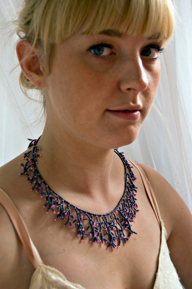 Bead necklace "Black Coral" Free shipping