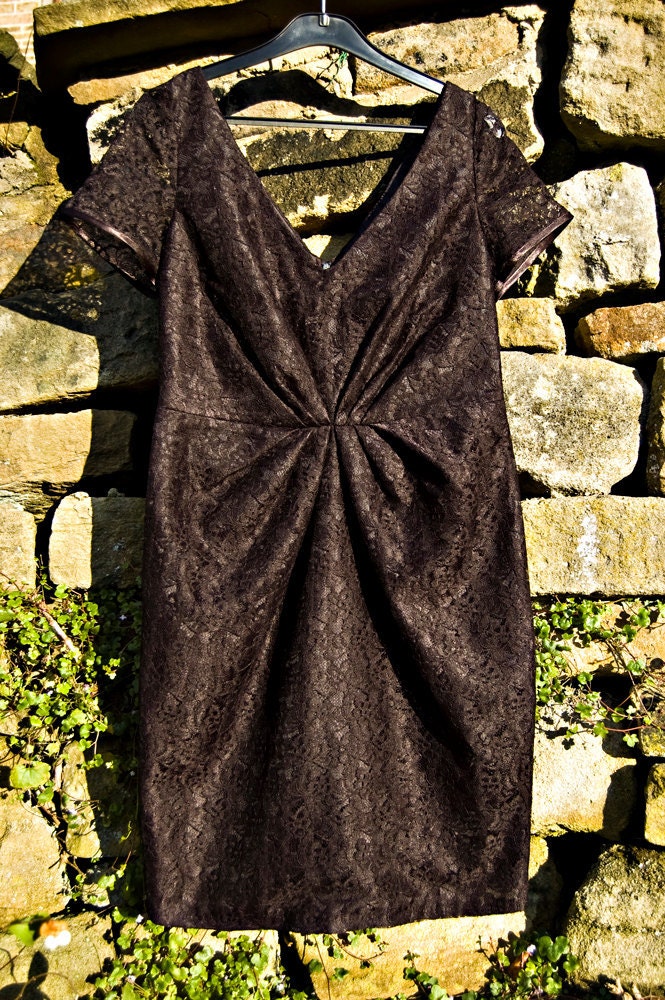 Black V-neck lace dress.