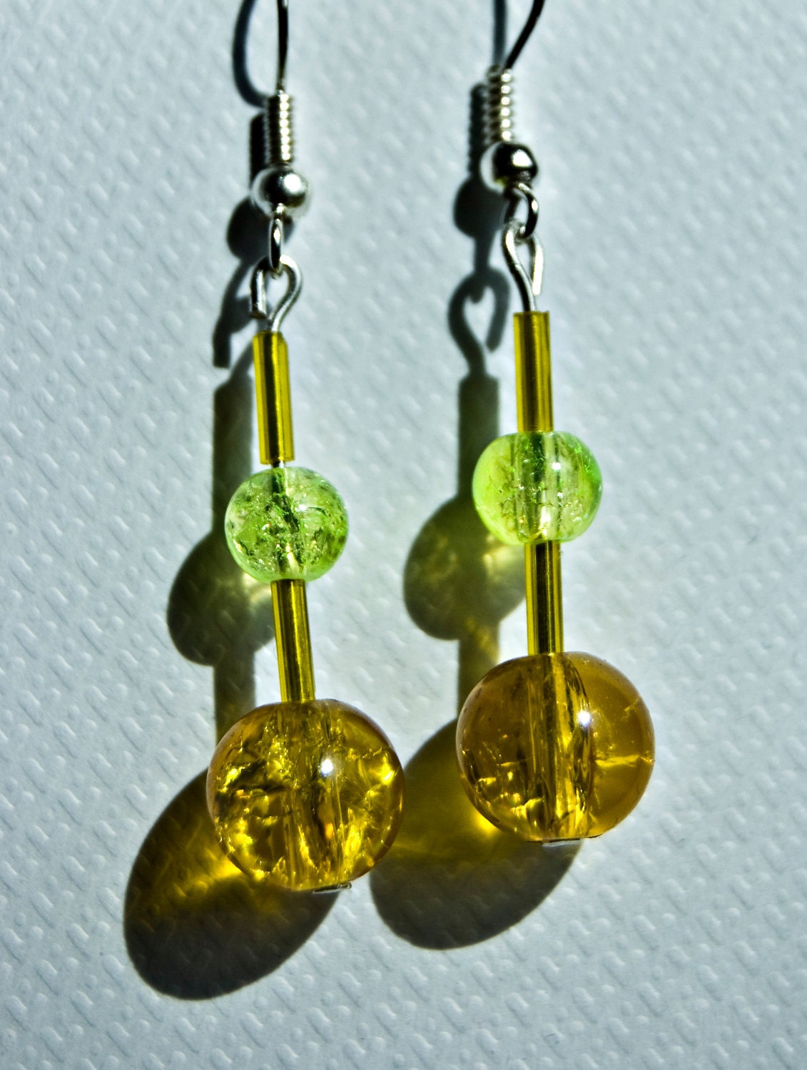Two color crackle glass bead earrings "Sunshine" Free shipping