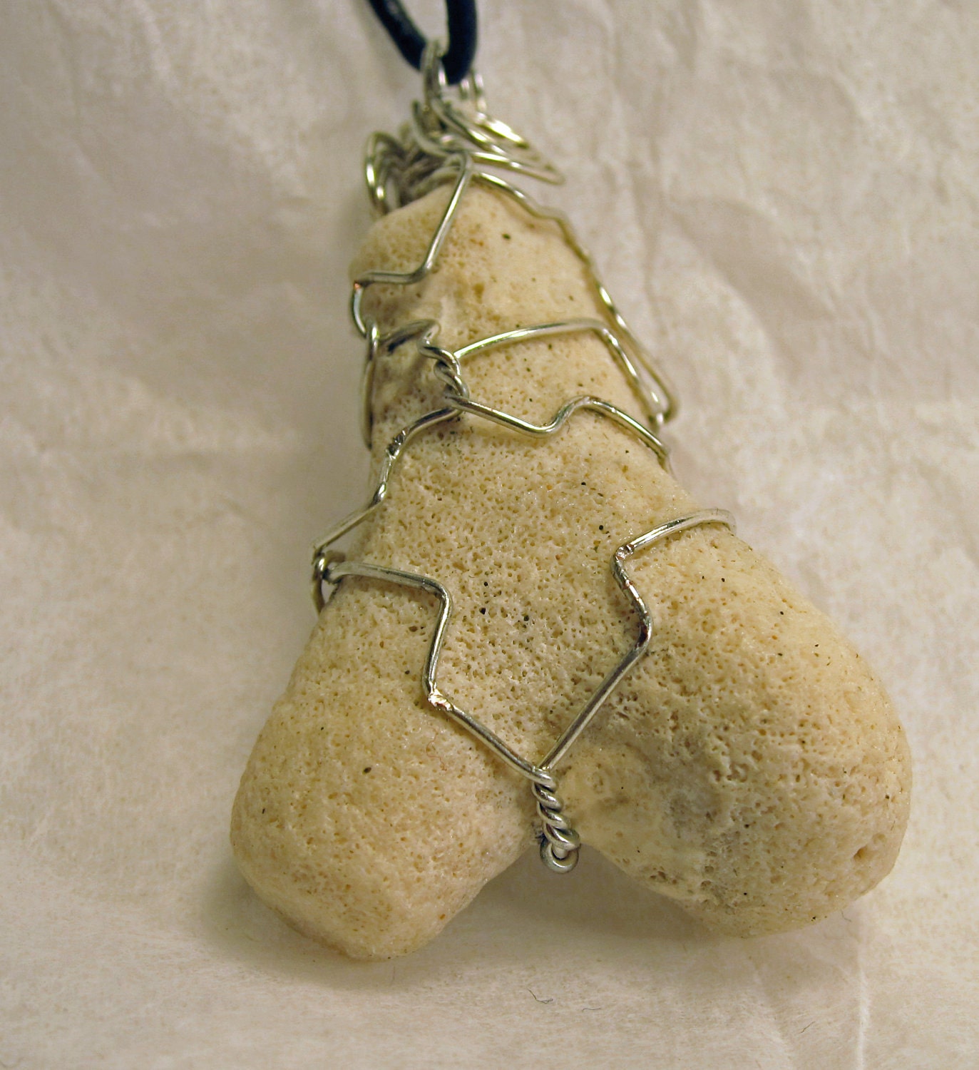 wire wrapped wishbone-shaped stone necklace