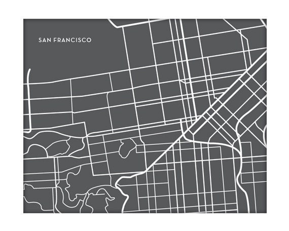 San Francisco City Map Art Print / Digital Print Wall Poster / 8x10 / Choose your color
