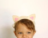 Cat Ears Headband Cat Costume  Cosplay Neko  Cream white Pink , cute kitten, kawaii