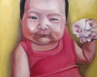 Custom Portrait Oil Painting - Miniature Portrait Baby Girl - 3"x4"