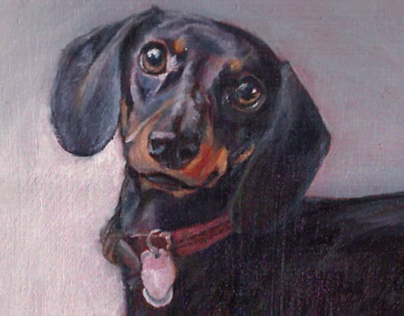 Miniature Custom Portrait - Oil painting - Dachshund - 4"x6"