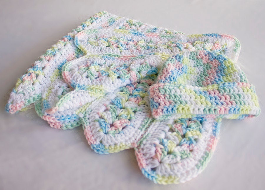 Baby Blanket Baby Hat Crochet Afghan Set Baby Shower Gift Pink Blue Yellow Green Purple White Rainbow