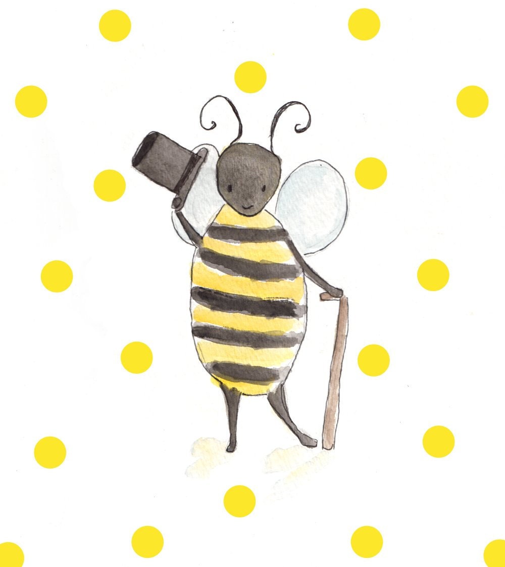 Children Art Print. Mr. Bumblebee. PRINT 8X10. Nursery Art Home Decor