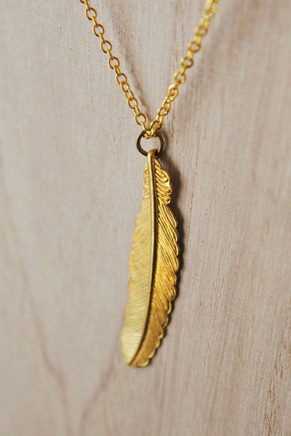 Hermes' wing, Greek inspired gold feather pendant
