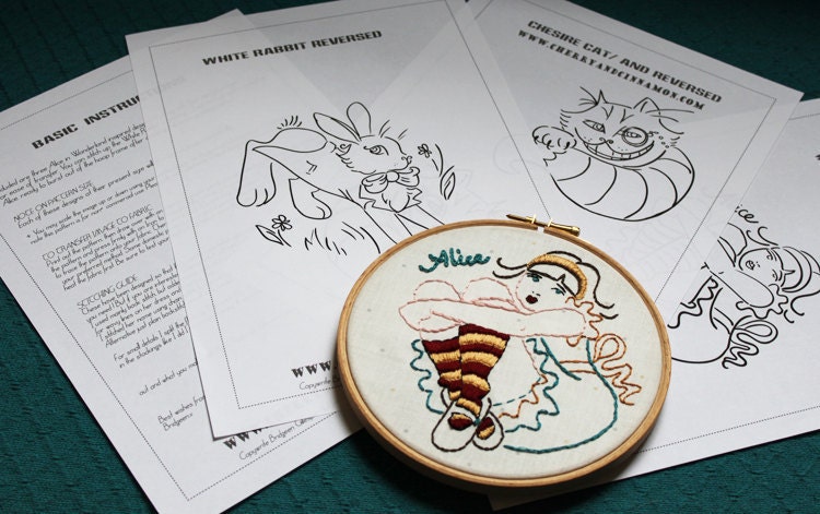 Alice in Wonderland embroidery pattern set