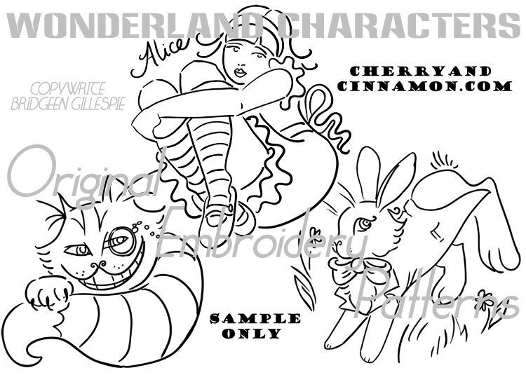 Alice in Wonderland embroidery pattern set