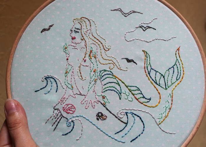 Mermaids embroidery pattern set