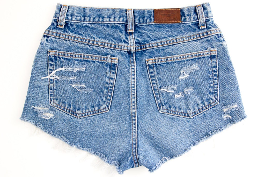 Tribal/Aztec Shorts, Hand Painted, Vintage Distressed High Waisted Denim, Upcycled W28