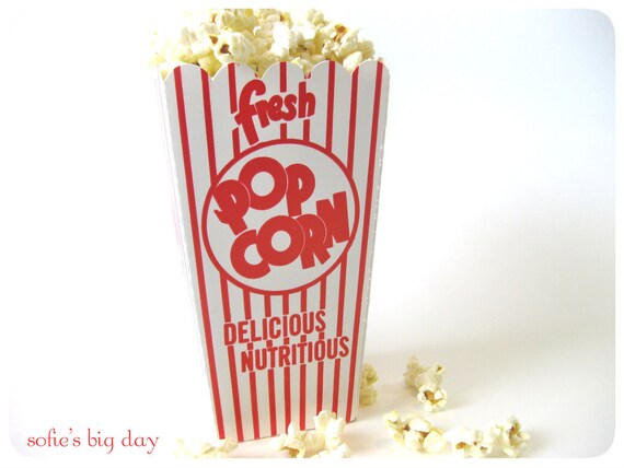 POPCORN BOXES- Scalloped Edge Popcorn Box - Retro Style Popcorn Box- Sturdy popcorn boxes-movie night-popcorn favor boxes-10 Count Il_570xn