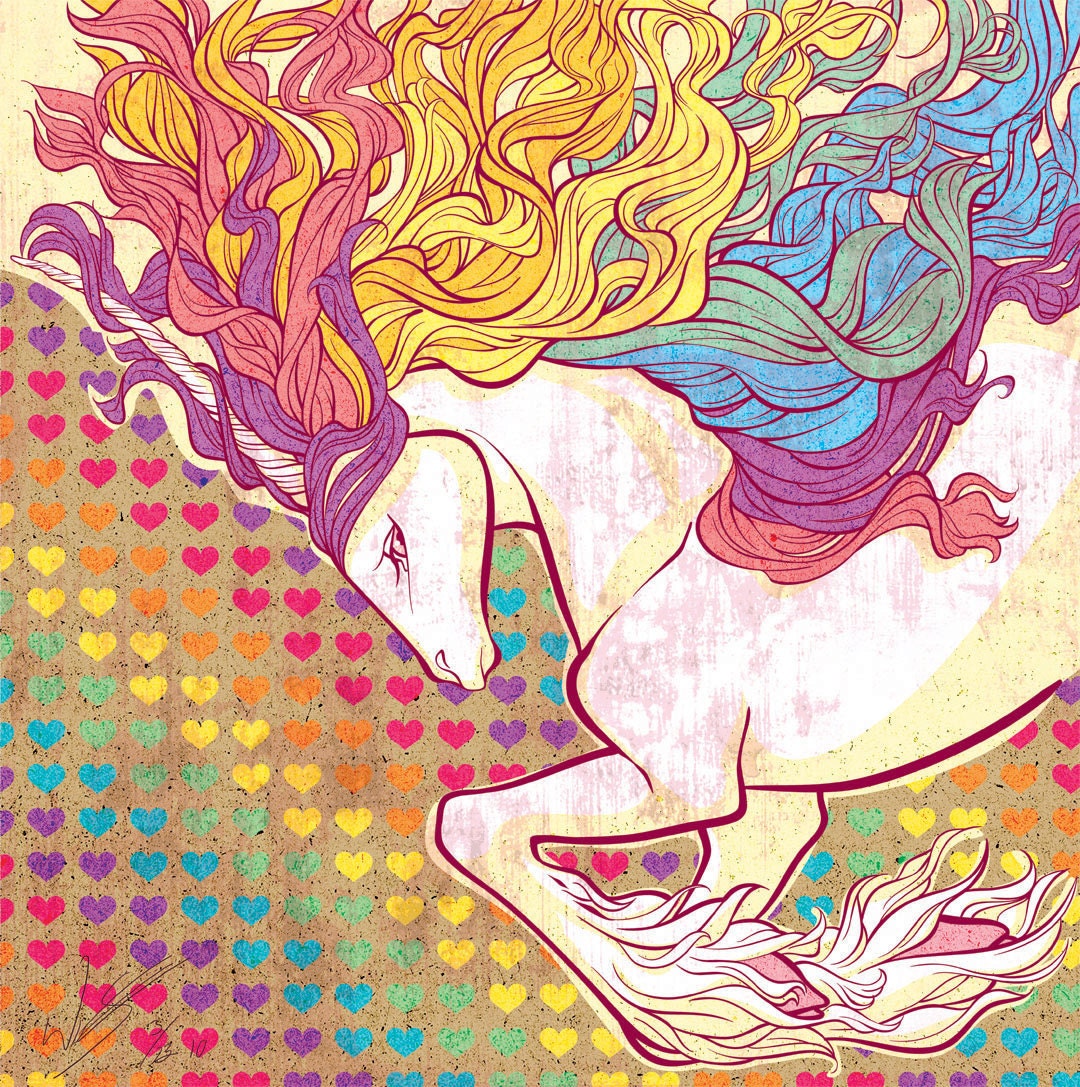 Rainbow Unicorn 13x14.5 Art Print "Museum Etching"
