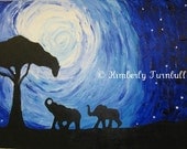 Elephants Under Moonlight, Silhouettes (Original Acrylic on Canvas) - Kim.T 11 - KimberlyTurnbullArt
