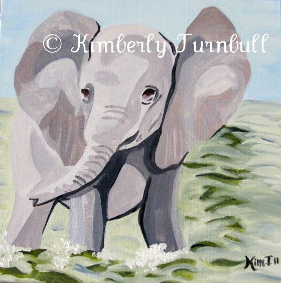 Having a Paddle Baby Elephant (Original Acrylic on Canvas) Kim.T 11