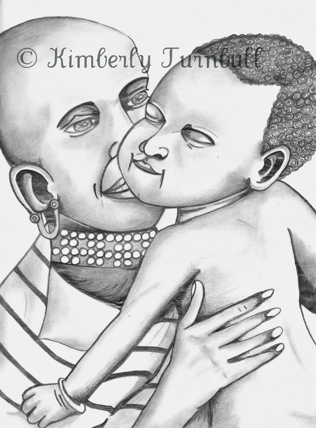 African Mother & Child (Print of Original Pencil Drawing) Kim.T 11