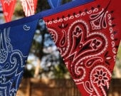 Blue & Red Bandana Banner Bunting, Western, Cowboy, Horse, Barn, Birthday party decoration, photo prop