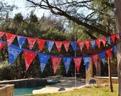 Blue & Red Bandana "Mini" Banner Bunting, Western, Cowboy, Horse, Barn, Birthday party decoration, photo prop