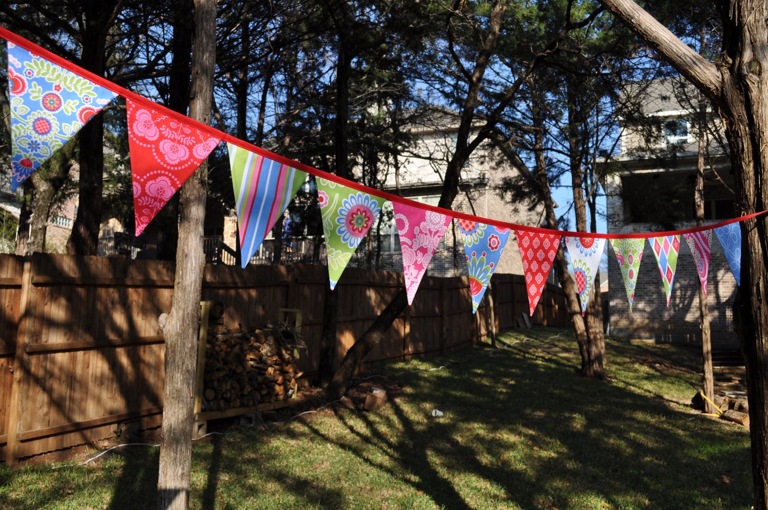 Pillow & Maxfield's Ooh La La fabric pennant banner bunting,  spring party decoration, photo prop