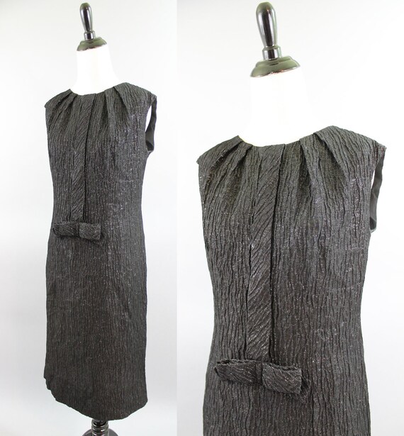 Vintage 1960s Designer Metallic Crepe Cocktail Dress - Medium