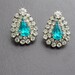 Beautiful Bling Bling Rhinestone Tear Drop Pierced Earrings Aqua Stone surrounded by Rhinestones Vintage jewelry