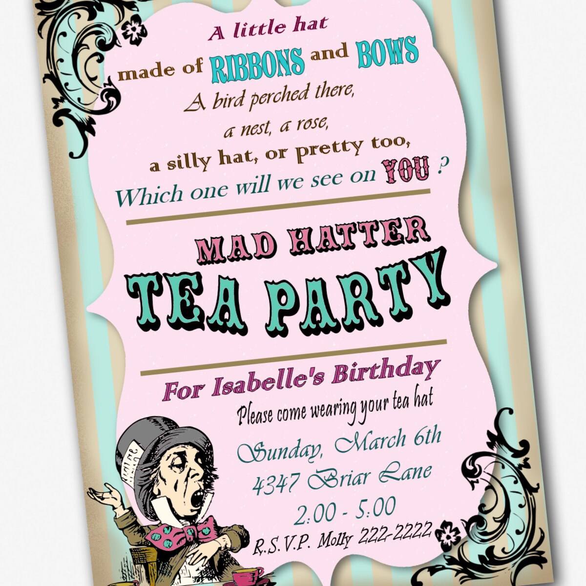 Mad Hatter Invitation Birthday Tea Party Custom By PartyEverAfter