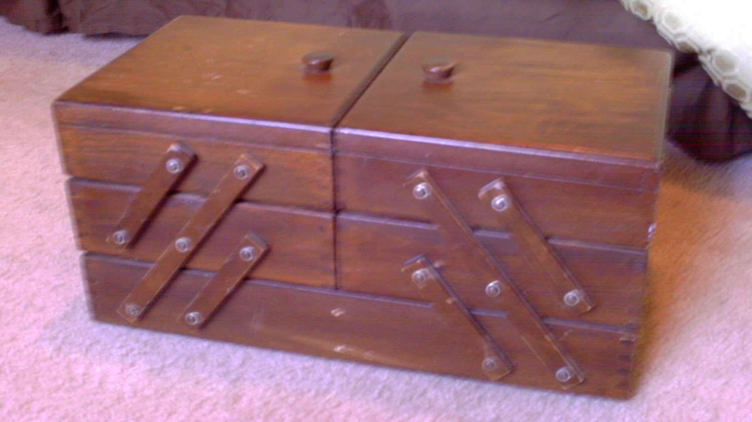 Vintage Wooden Accordion Style Sewing Box by homemakerdelight