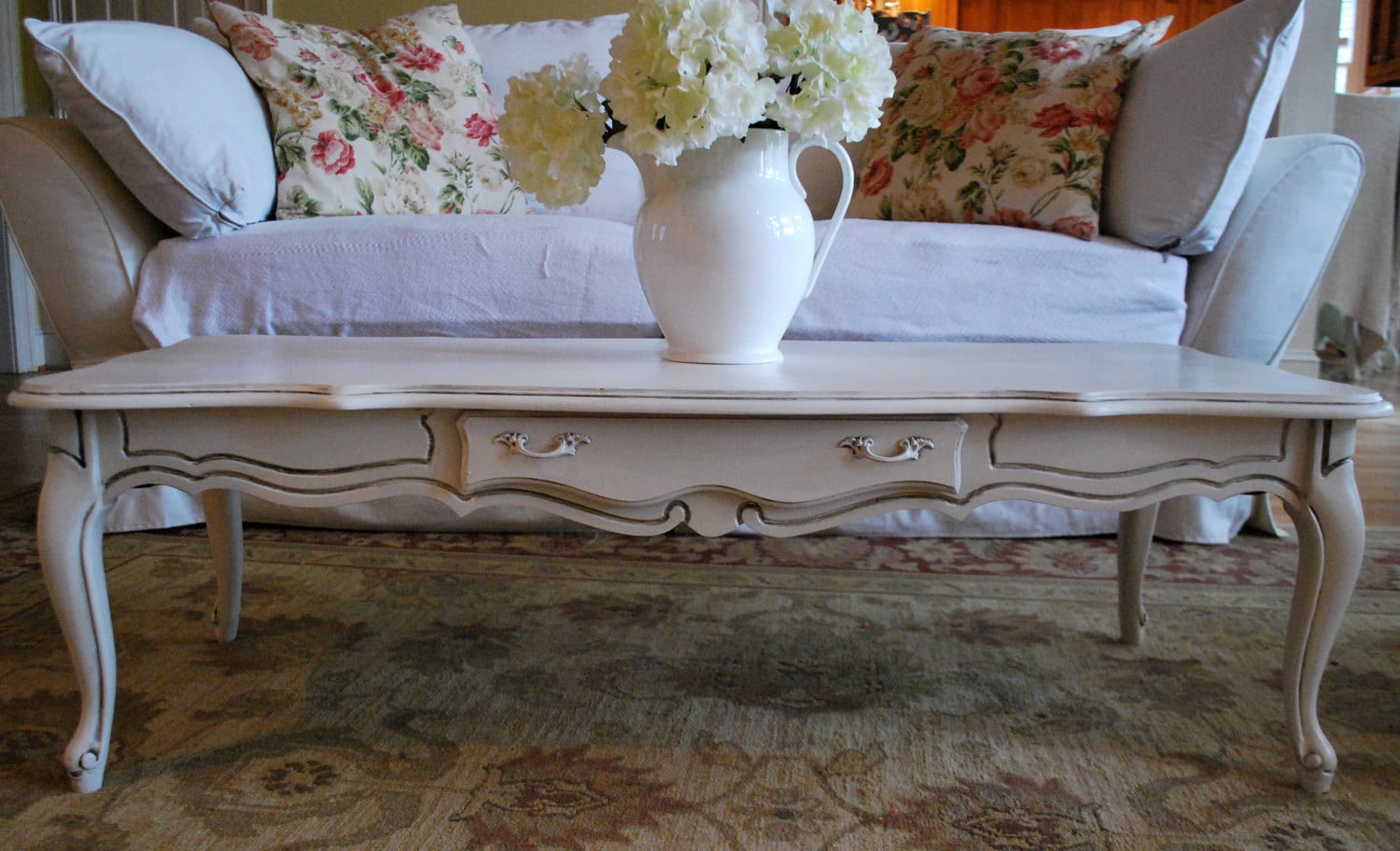 French Provincial Antique White Coffee Table By Frenchsilver