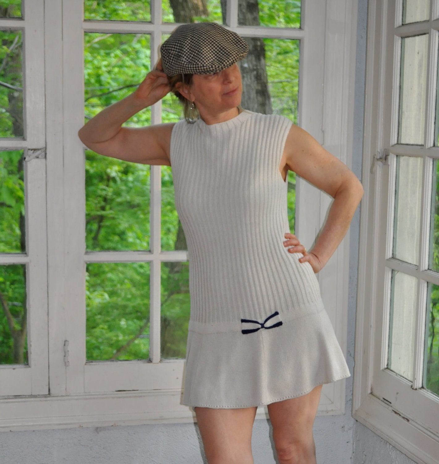 Vintage 1960s Ribbed Knit Tennis Dress Size Medium to Large