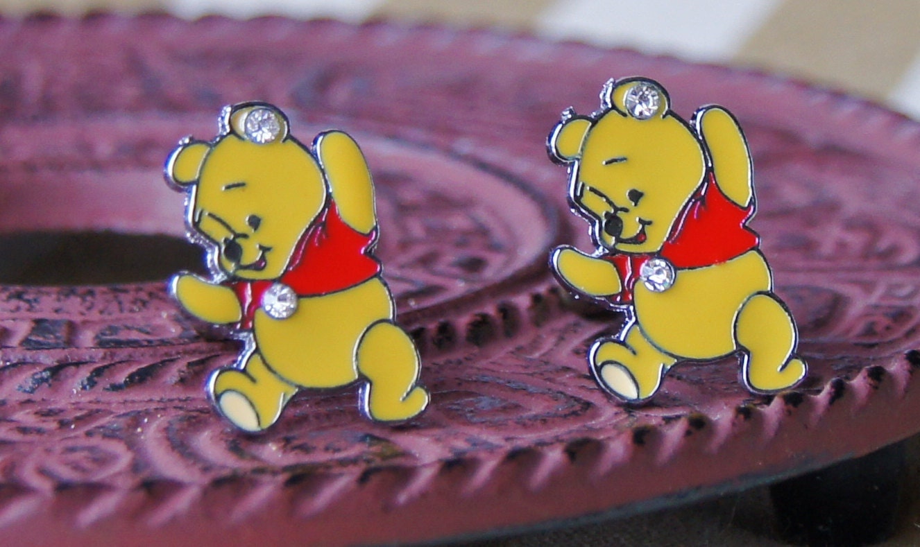 Winnie the Pooh Bear Cuff Links - Honey Pot Tale - Rhinestone Dancing Animal - Cartoon Comic Cufflinks - Men's Gifts - Graduation Wedding