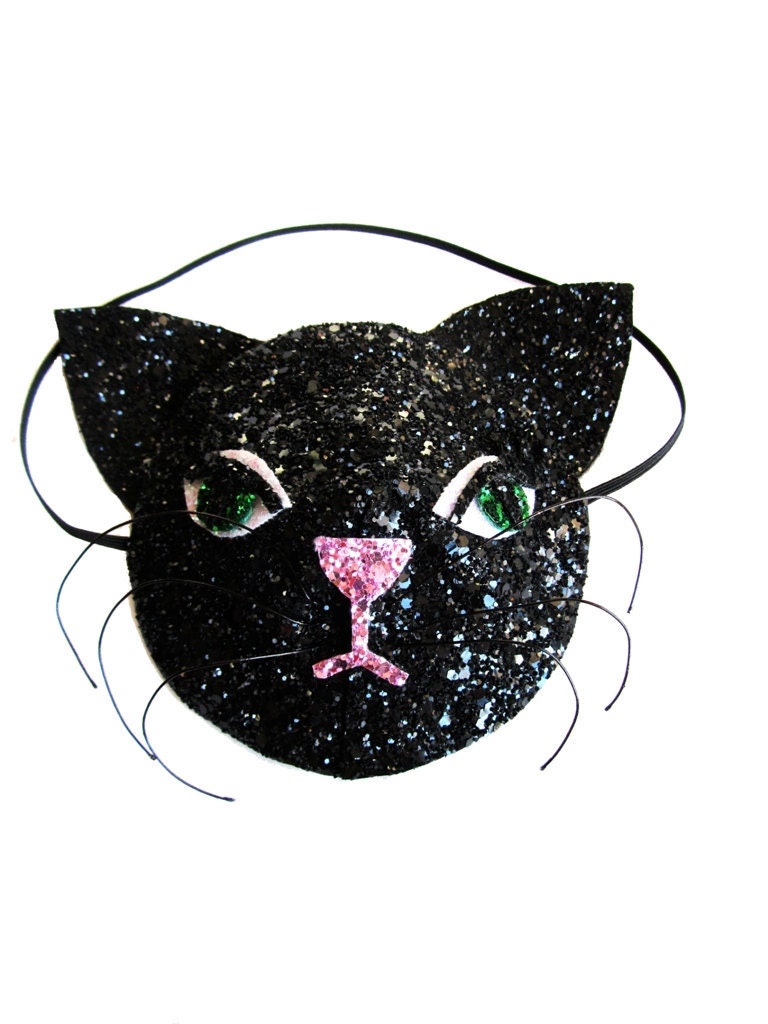 Black Glitter Kitten Cat Face Fascinator