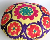 BIG SALE Suzani Sweet Pillow Cover, Hand-Embroidered Round Pillow Cover
