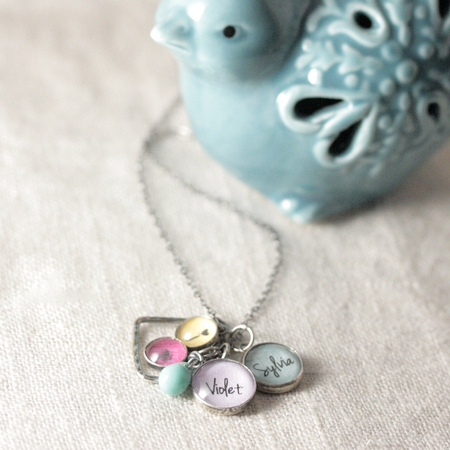 Love Customizable Cluster Necklace for Mom - "I Heart", 2 Names, Cluster