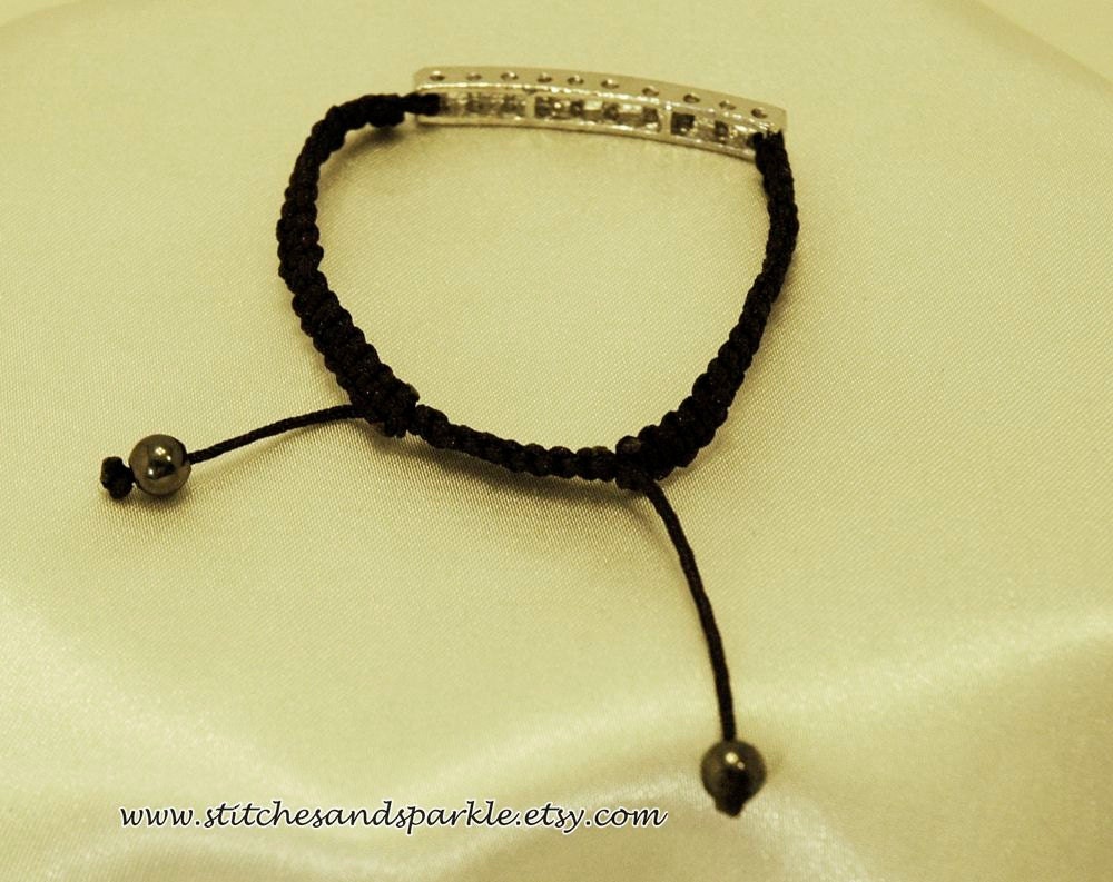 Silver Crystal Bar Macrame Adjustable Bracelet