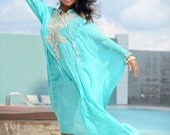 Aqua with Embellished Design Hand Made Kaftan-One Size